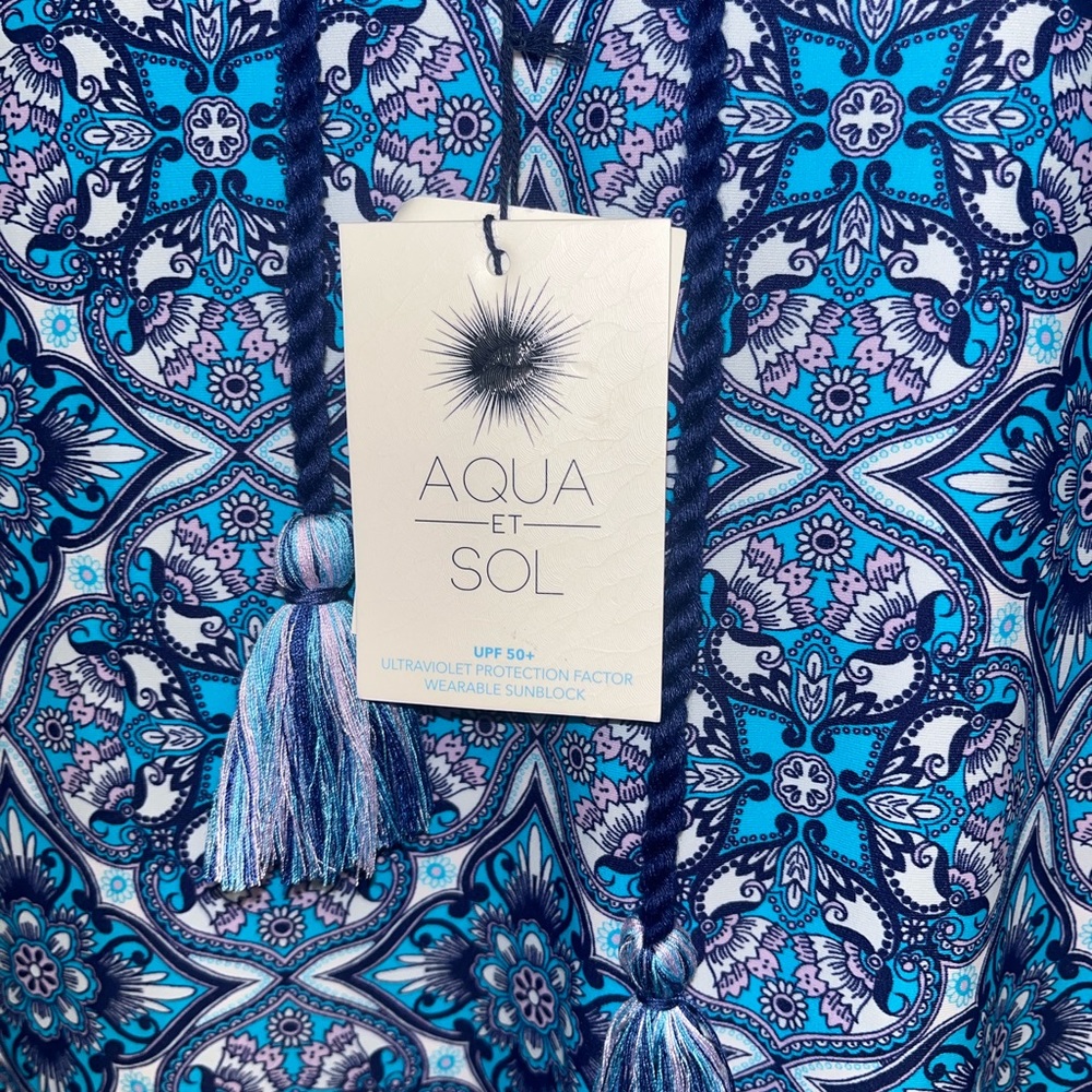 AQUA ET SOL Sz Small blue Hooded UPF 50+ Wearable Sunblock Tunic Dress - Picture 3 of 5